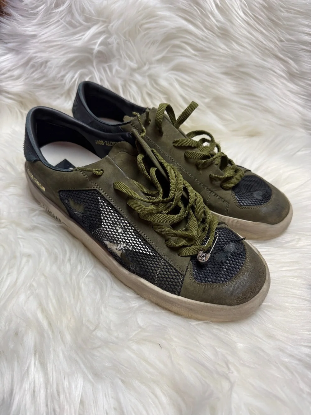 Golden Goose STARDAN Olive Green & Black Men's Low-Top Sneakers with box